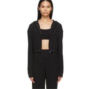 SKIMS Black Cotton Blend Long Sleeve Waffle Zip Crop Hoodie Top Sz. S